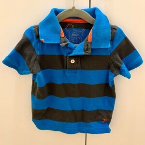 Mini Boden toddler boy blue striped shirt cotton short sleeve logo polo 2T 24M